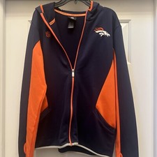 NFL Denver Broncos Tek Warm Full Zip Hoodie Jacket Large 14 16 Blue Orange Euc