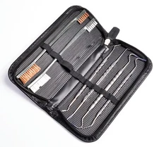 Double end pistol gun cleaning brush and stainless steel pick kit zippered pouch