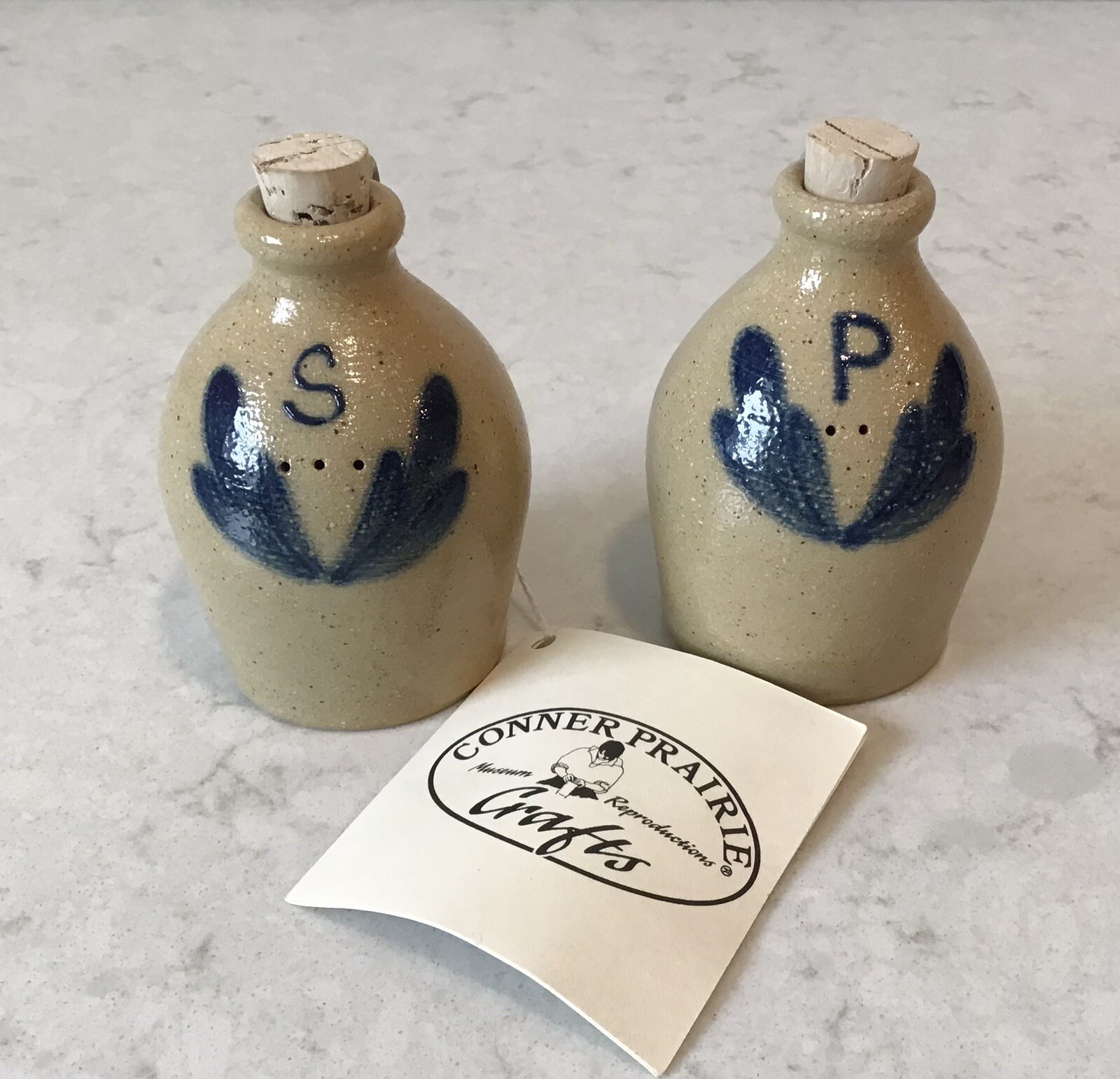CONNER PRAIRIE POTTERY STONEWARE MINIATURE JUGS WITH TAG SALT &PEPPER