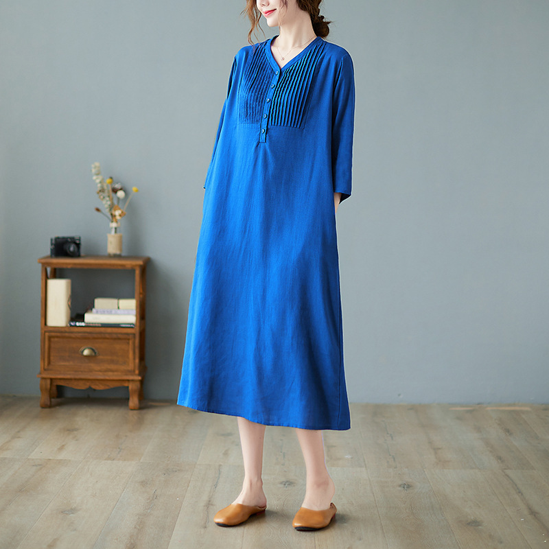 vintage cotton linen dress Women Vintage Pink Cotton Linen Dresses For Summer Q10065