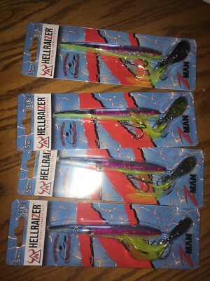 Z-MAN HELLRAIZER---lot of 4 PURPLE DEATH COLORED FISHING LURES