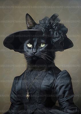 Viktorianische schwarze Katze Portrait Tier Kunst Fantasy Gothic Wohndeko dunkle Kunst E15