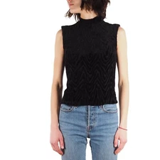 Giorgio Armani Vintage Women Velour Sleeveless Black Blouse Top size IT42 US8