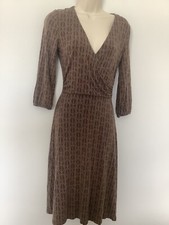 Boden Size 10 R. Brown Jersey Crossover Bust Dress Geometric Circle Design