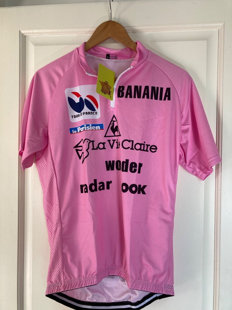 Maillot Cycliste Vintage Rose – Réplique La Vie Claire 1985, Hinault Giro, XXL