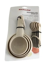 New KitchenAid Almond Cream Set of 9 Measuring Cups Spoons HACA