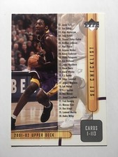 2001-02 Upper Deck Kobe Bryant #179 Set Checklist 1-113
