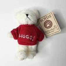 Boyds Bears Mini Thinkin' Of Ya HUGS! Sweater The Head Bean Collection White Red