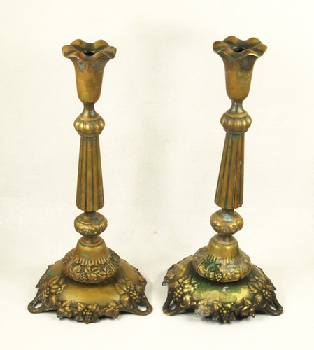 Antique Pair of Norblin Brass Shabbat Candlesticks Poland C1890 15" ( 38 cm) - Picture 5 of 9