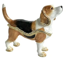 Beagle Dog Trinket Box, jeweled, enameled, NIB - So Cute!