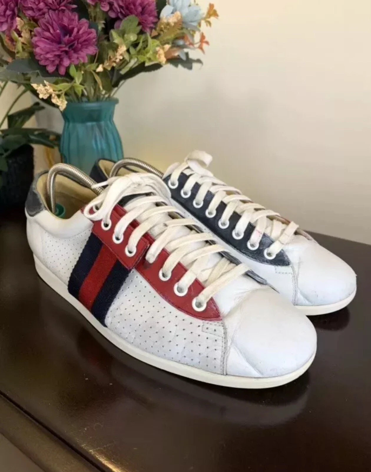 Gucci 192713 Baskets Homme Cuir Perforé Web US 9