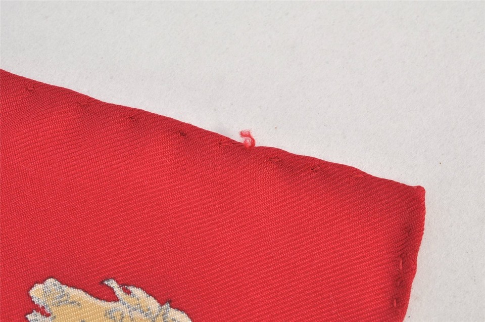 Auth HERMES Petit Carre 40 Scarf "LA PROMENADE DE LONGCHAMPS" Silk Red