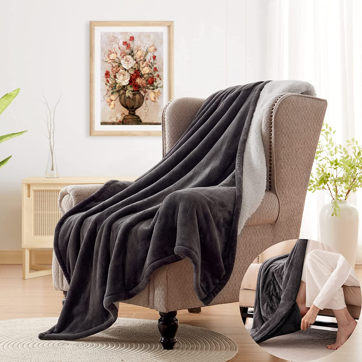 Electric Blanket Heated Throw Blanket with Foot Pocket Ultra Soft and Cozy  Flann | eBay