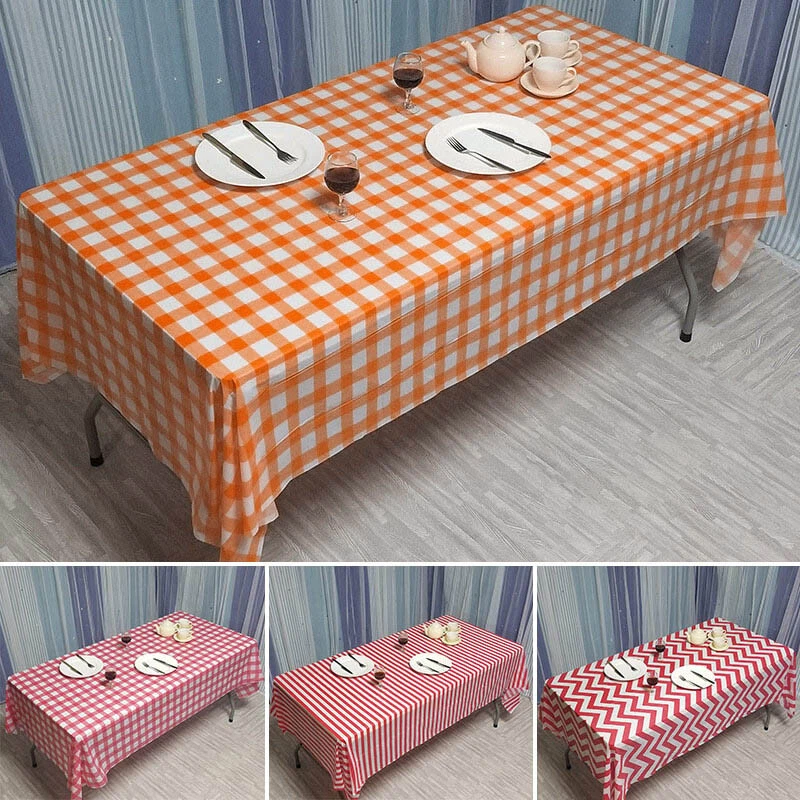 Plaid Striped Plastic Table Cover Cloth Wipe Clean Party Event Tablecloth Cover