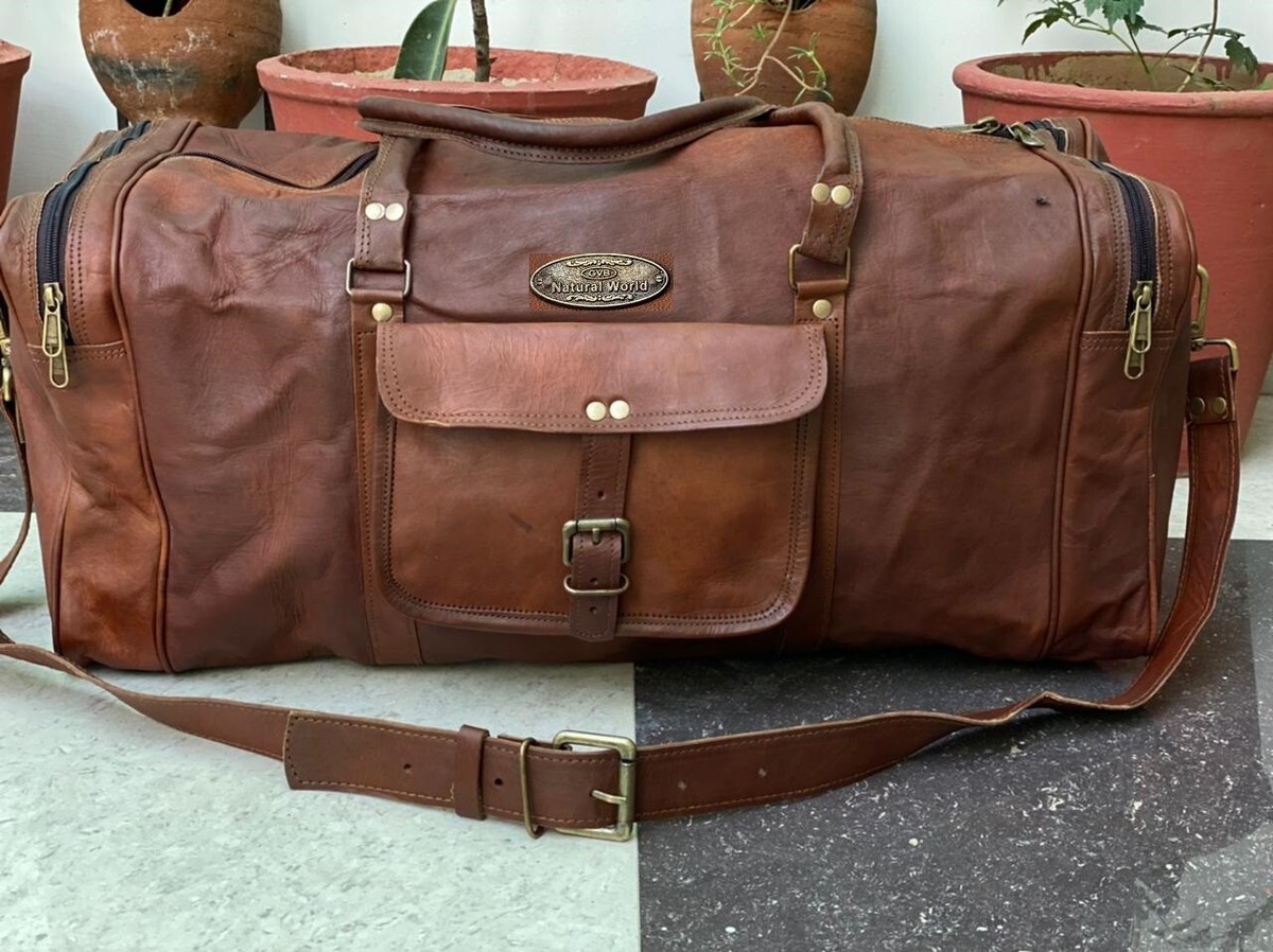 Grand sac de voyage - cuir véritable et tissu