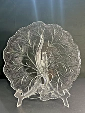 Indiana Glass 10” Relish Plate / Dish Divided Pebble Leaf Tree Design Vintage