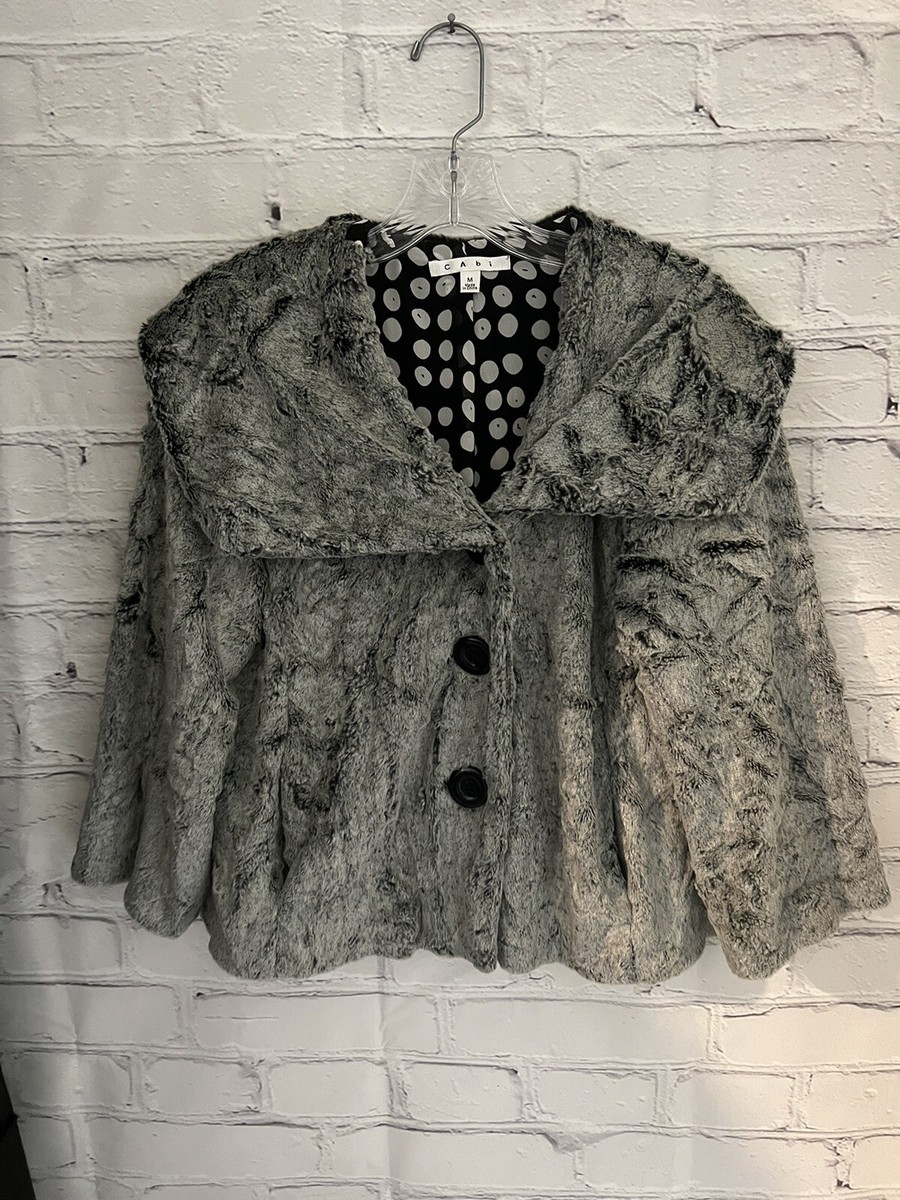 CAbi #626 Chinchilly Gray Plush Faux Fur Basic Jacket Coat Crop