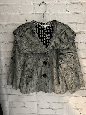 CAbi #626 Chinchilly Gray Plush Faux Fur Basic Jacket Coat Crop