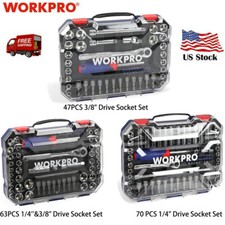 Workpro Drive Socket Set With Quick-release Ratchet Metric And Sae For Household