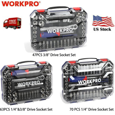#ad #ad WORKPRO Drive Socket Set with Quick Release Ratchet Metric and SAE for Household $42.99