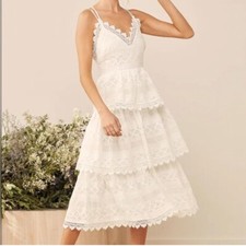 Lulus All Is Love White Embroidered Tiered Midi Dress Summer Preppy Medium