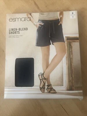 Esmara Linen-Cotton Blend Shorts Size 8 - Blue