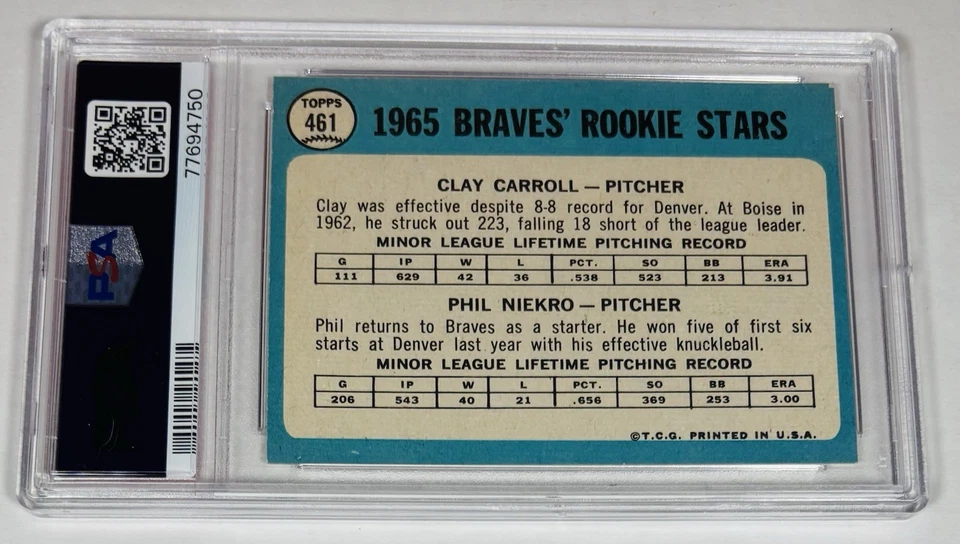 1965 Topps NIEKRO/CARROLL PSA 5 EX PSA AUTO GEM MT 10 ROOKIE Baseball Card #461 - Image 3 of 3