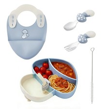 5-Piece Silicone Baby Feeding Set Baby Plates with Strong Suction, Toddler ...