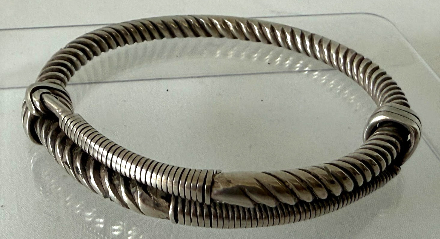 Vintage Solid Silver Wired Bangle - image 1