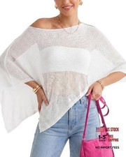 Sheer Poncho Top Crochet Shrug for Women Knit Shawl Beach Cover up Lace White
