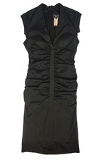 Xscape Women's Midi Dress Black Rushed V Neck Sleeveless Size 6