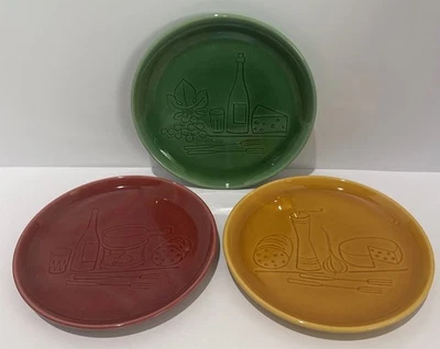 Juego de 3 platos de fondue vintage Landert Keramik MCM rojo verde amarillo 7,5" - Imagen 1 de 4
