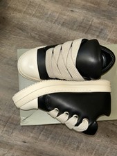 Rick Owens Mens Black & White Leather Low Top...