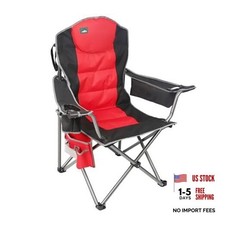 Oversized Camping Chair, Full Padded Outdoor Folding Chair Support Black  Red