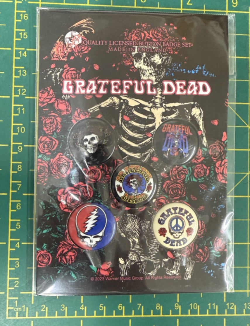 Grateful Dead Skelton And Rose 5 Button Badge Pack Officially Licensed Badges