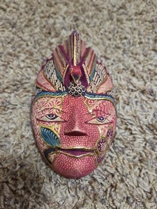 Small Wooden Hand Painted Indonesian Mask Decor