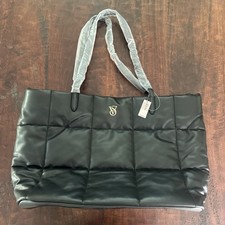 Victoria  s Secret Black Quilted Tote Bag NWT Faux Leather Large Shoulder Bag