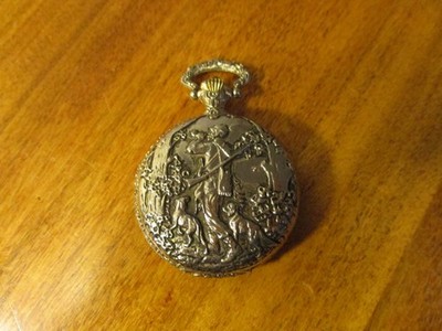 Vintage LaPico Pocket Watch. Antimagnetic. Ornate. Depicts Hunter. Silver Tone.