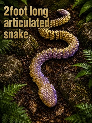 3D Printed Articulated Flexi Snake Stress Relief 2 Foot Long Gold/Purple - Image 1 of 4
