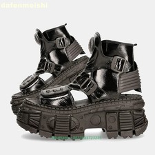 Sandalias de motocicleta de suela gruesa botas de metal hueco remache cuero zapatos de gladiador