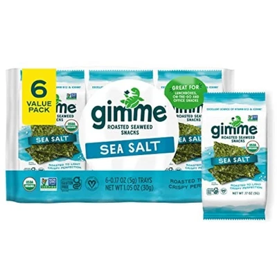 Gimme Seaweed Organic Premium Roasted Seaweed Snacks, Sea Salt, 6 Count, Keto,