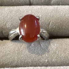 Cocktail Ring Silver Tone Oval carnelian Cabochon Stone Prong Setting
