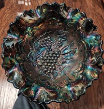 Very Rare Imperial Grape 10.5" Unmarked Carnival Glass Bowl See Description