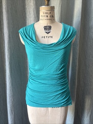 BCX Turquoise Short Sleeve Cowl Neck Top With Sheer Pattern Back XL (see Note)