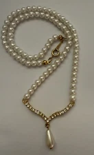 Claire's Faux Pearl Teardrop w/Rhinestone Y Drop on Faux Strand Necklace