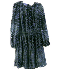 Michael Kors Black Purple Cut Velvet Dress S Long Sleeve Knee Length