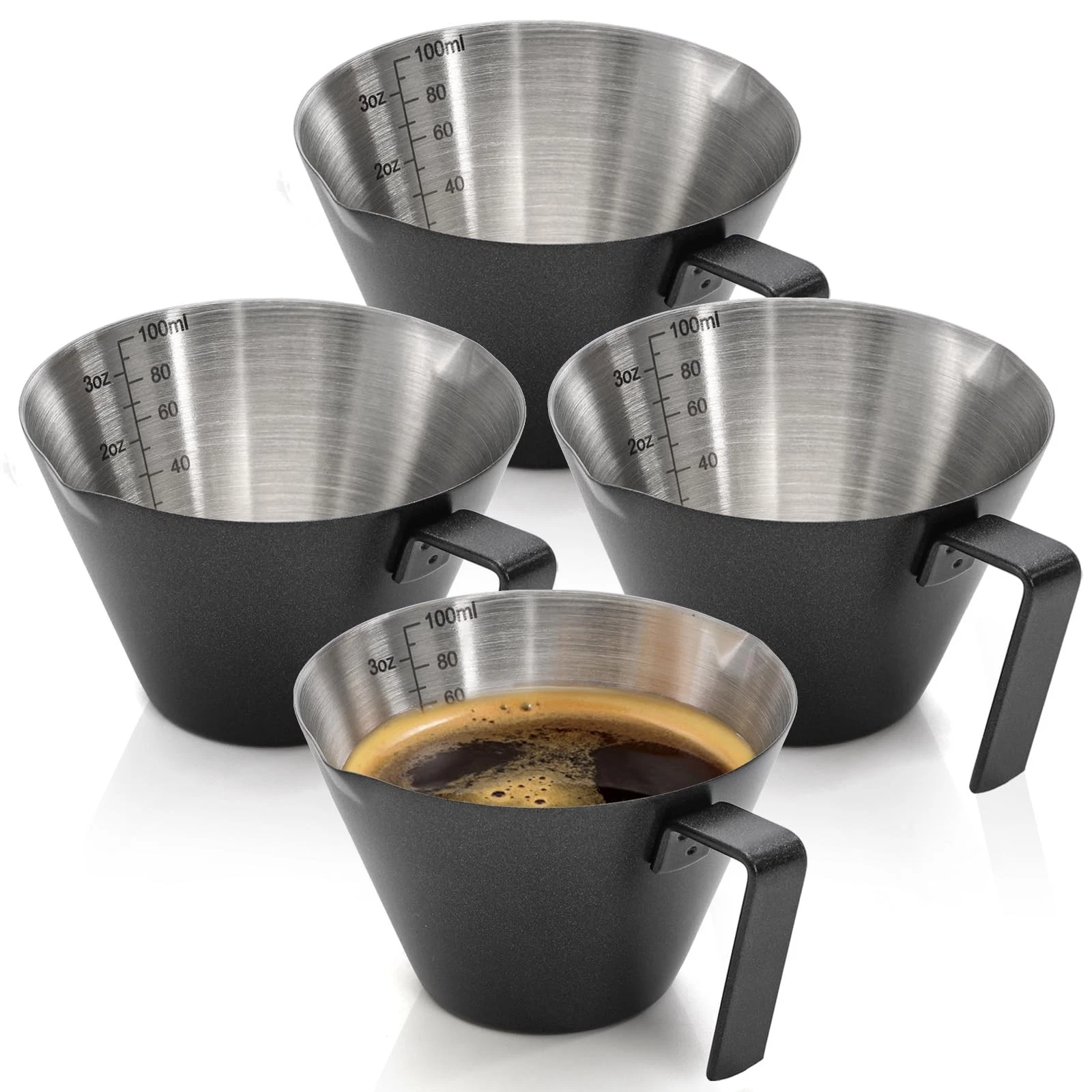 4 Pack Stainless Steel Espresso Measuring Cup, 3.4OZ/100ML Double Spout Espre...