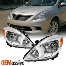 For 2012-2014 Nissan Versa Sedan Halogen Type Headlight OE Style Chrome Pair/Set