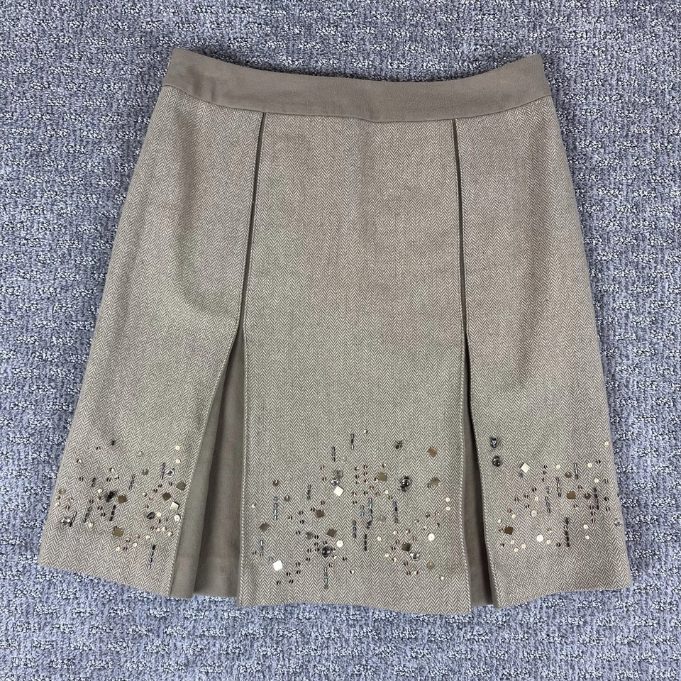 Falda Loft Mujer Ocho Plisada Cuentas Mezcla Lana Academia Preppy Oficina Carrera Foto 2 de 4