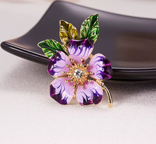 Luxury Rhinestone Purple Flower Brooch Gold Plant Pin Spring Summer Jewelry Gift